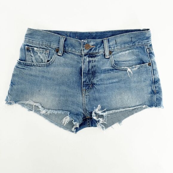 Ralph Lauren Jean Short Womens Sz 27 Blue Boyfriend Cut Off Distressed Denim - Picture 1 of 6